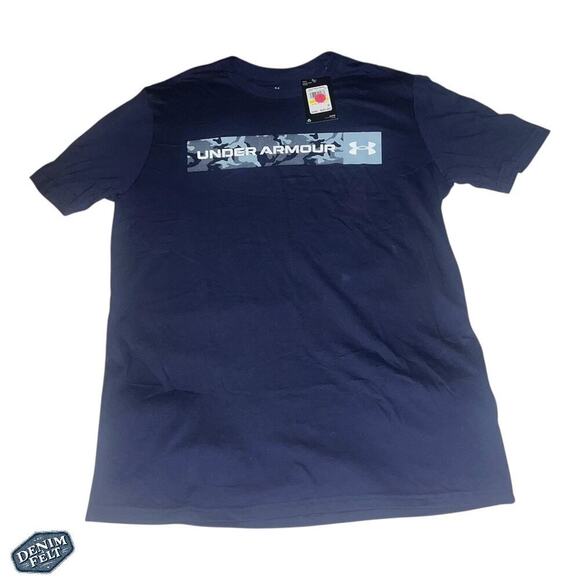 UNDER ARMOUR Men’s Navy Blue Camo Chest Stripe Short Sleeve Sports T-shirt/Tee - Picture 6 of 11